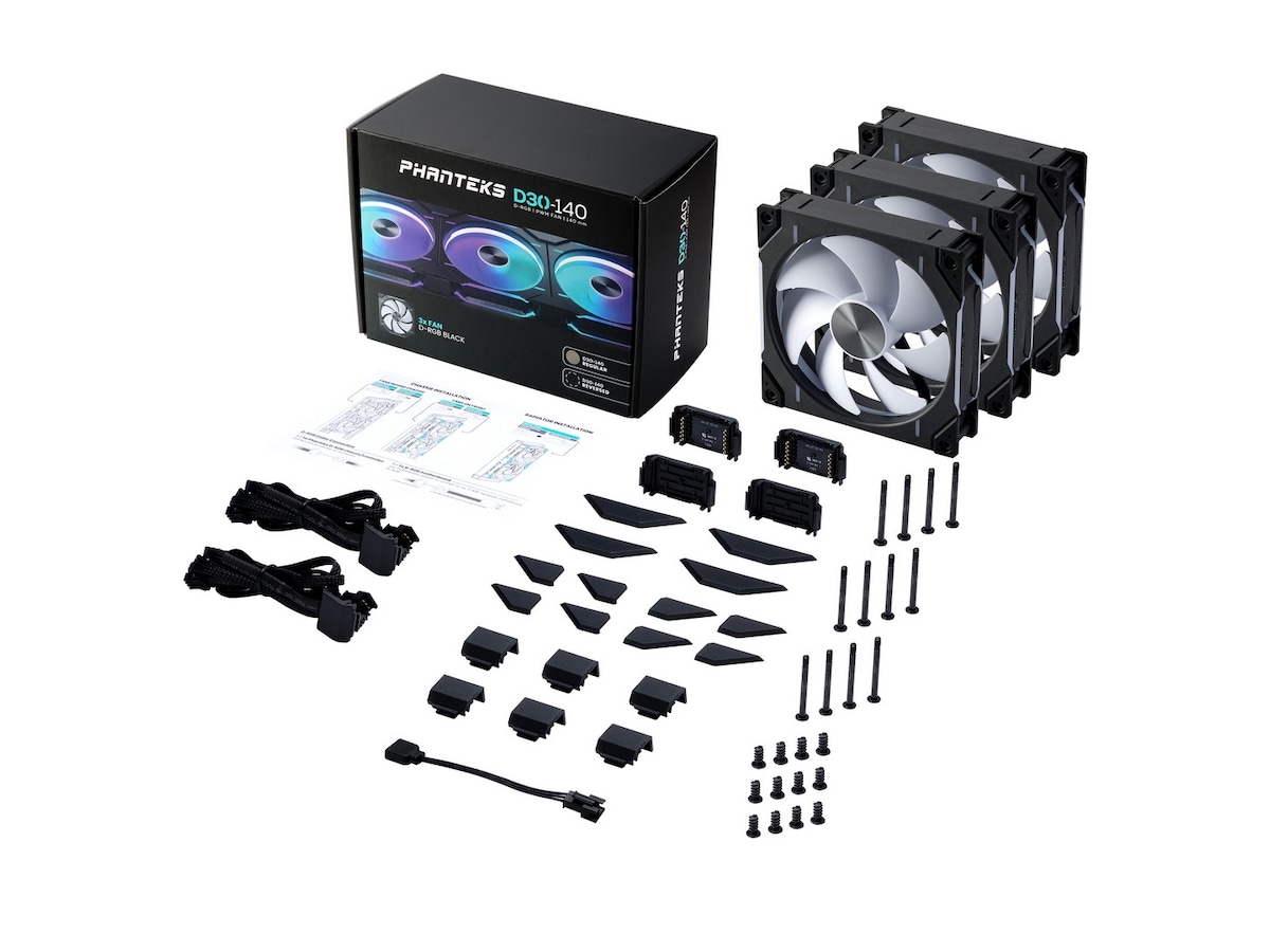 Phanteks D30 140mm PWM DRGB Regular Ventilator 3-Pack (sort) Blæsere