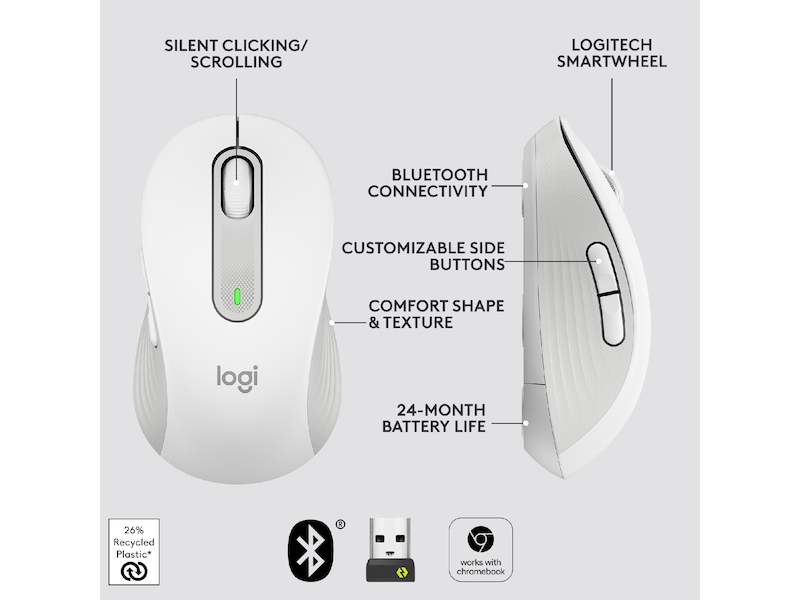 Logitech Signature M650 Large trådløs mus Offwhite Mus