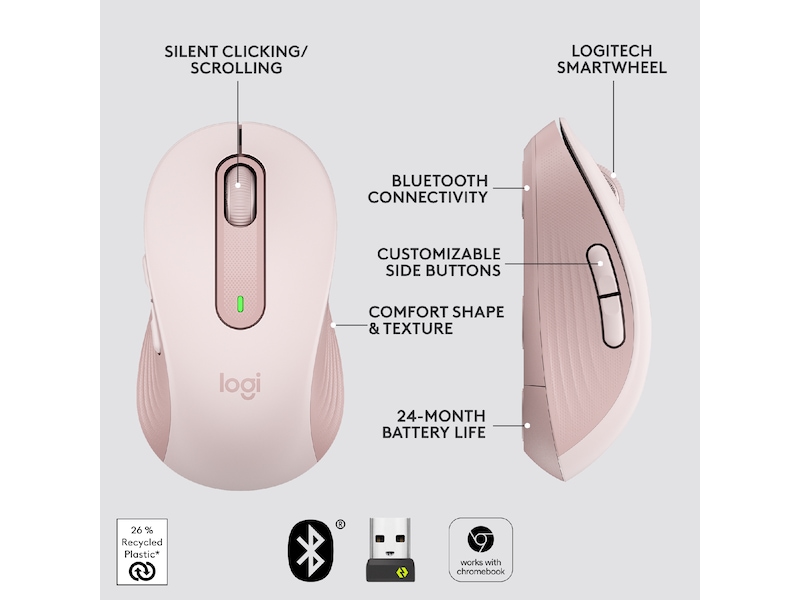 Logitech Signature M650 Medium  trådløs mus Pink Mus