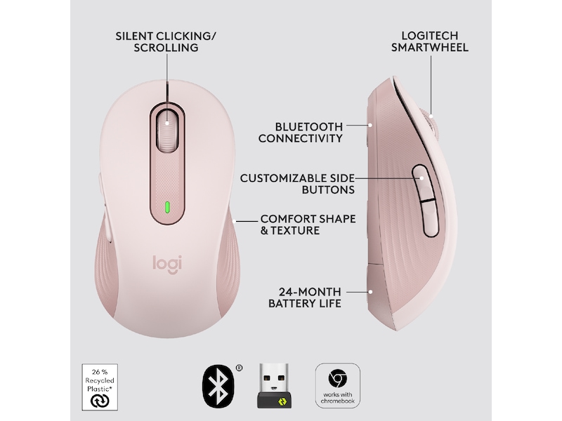 Logitech Signature M650 Large trådløs mus Pink Mus