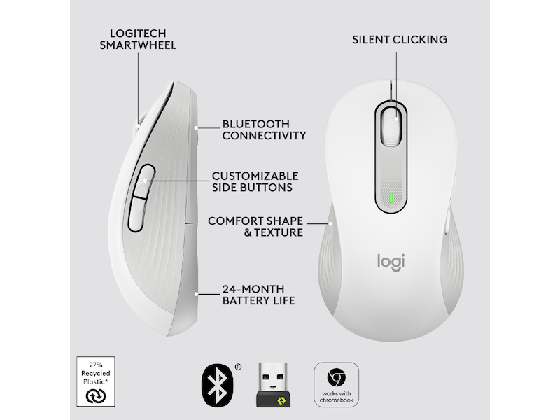 Logitech Signature M650 Large trådløs mus Offwhite Mus