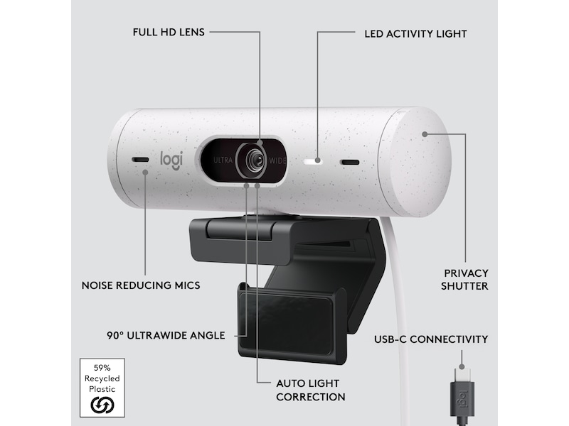 Logitech Brio 500 webcam (off-white) Webkameraer