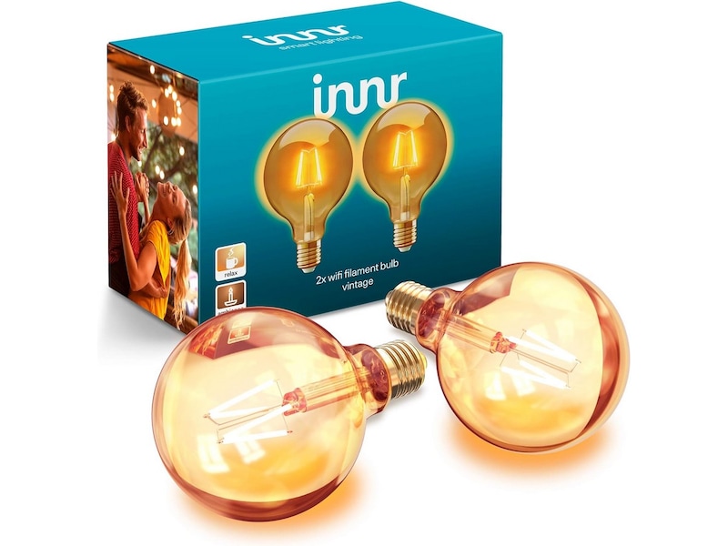 Innr smart pære E27 vintage globe 2pk - fungerer med Philips Hue LED-pærer & elpærer