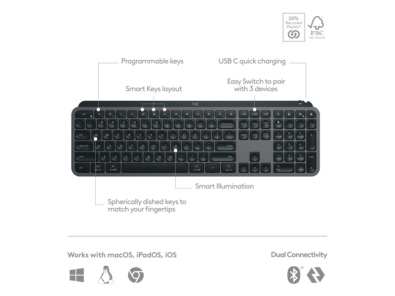 Logitech MX Keys S Trådløst Tastatur (graphite) Keyboards