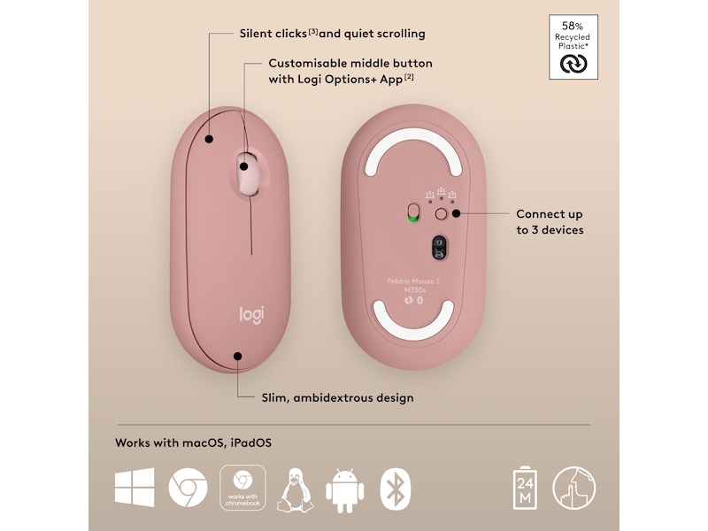 Pebble Mouse 2 M350s (rose) Mus