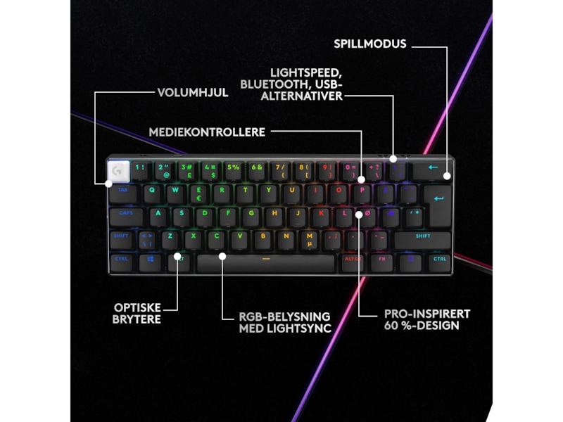 Logitech G Pro X 60 Lightspeed Linear trådløst gamingtastatur (sort) Gamingkeyboard