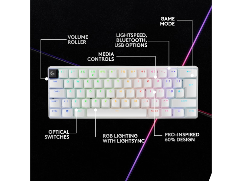 Logitech G Pro X 60 Lightspeed Linear trådløst gamingtastatur (hvid) Gamingkeyboard