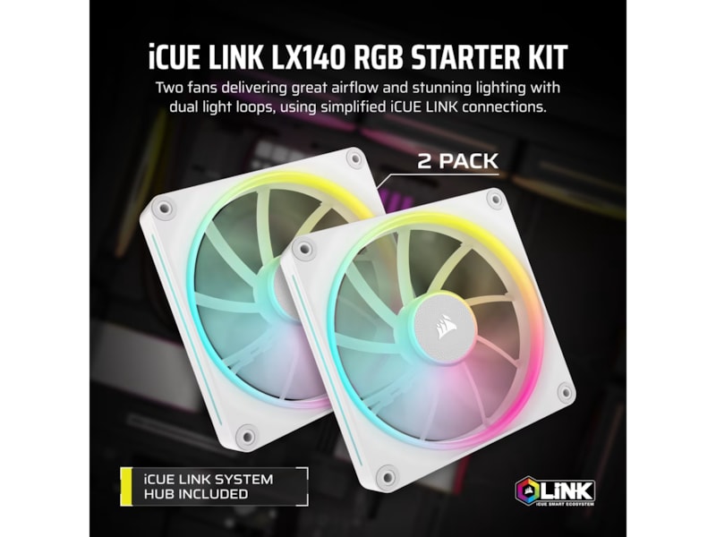 Corsair iCUE Link LX140 RGB Ventilator 2pk (hvidt) Blæsere