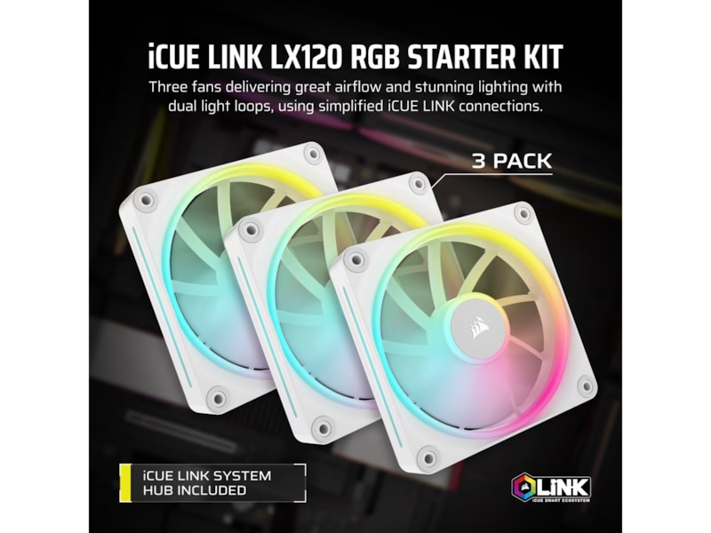 Corsair iCue Link LX120 RGB Ventilator 3pk (hvidt) Blæsere