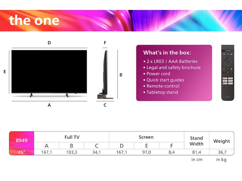 Philips 75" "The One" 4K UHD Smart TV Ambilight 75PUS8949 TV