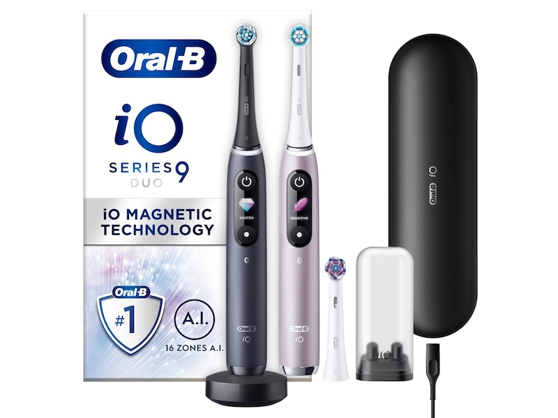 Oral-B iO 9 Duo elektriske tandbørster (sort & lys pink) Elektriske tandbørster