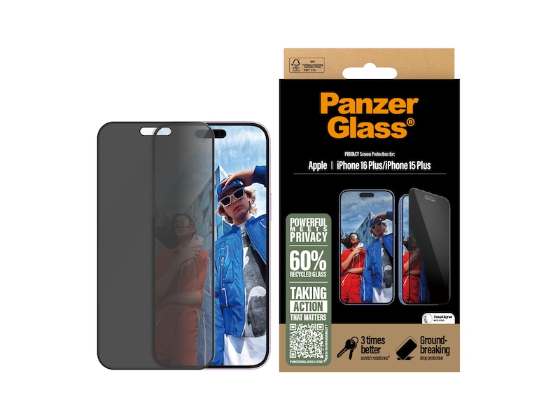 PanzerGlass iPhone 16 Plus | 15 Plus Privacy skærmbeskytter Skærmbeskyttelse mobiltelefon