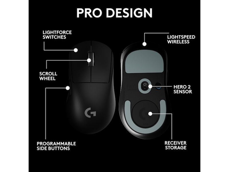 Logitech G Pro X Superlight 2 DEX trådløs gamingmus (sort) Gamingmus