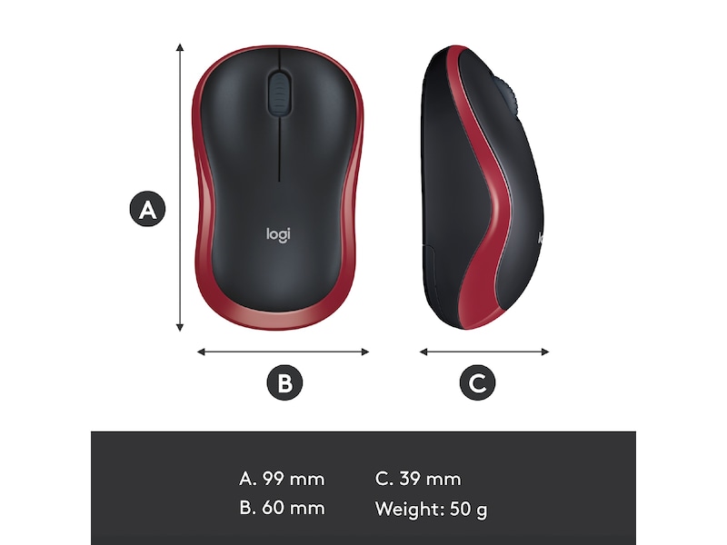 Logitech M185 Trådløs Mus Rød Mus