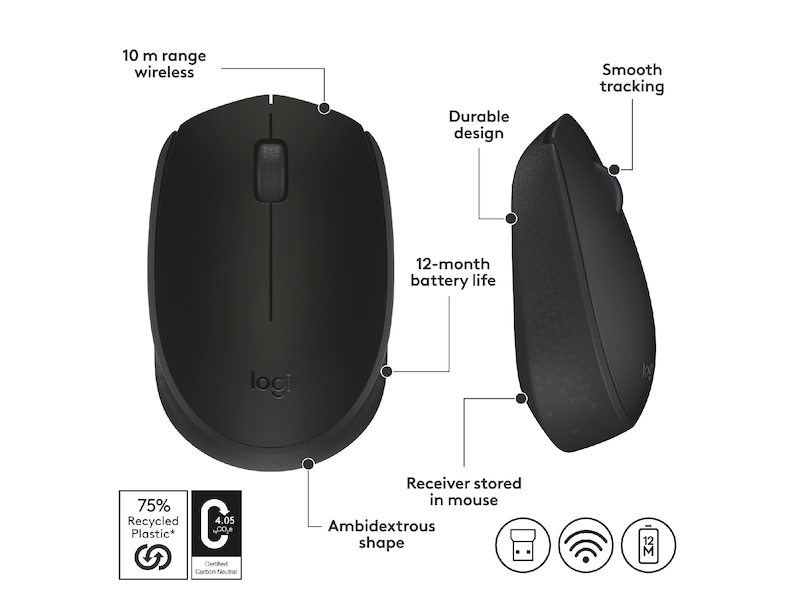 Logitech M171 Trådløs Mus Sort Mus