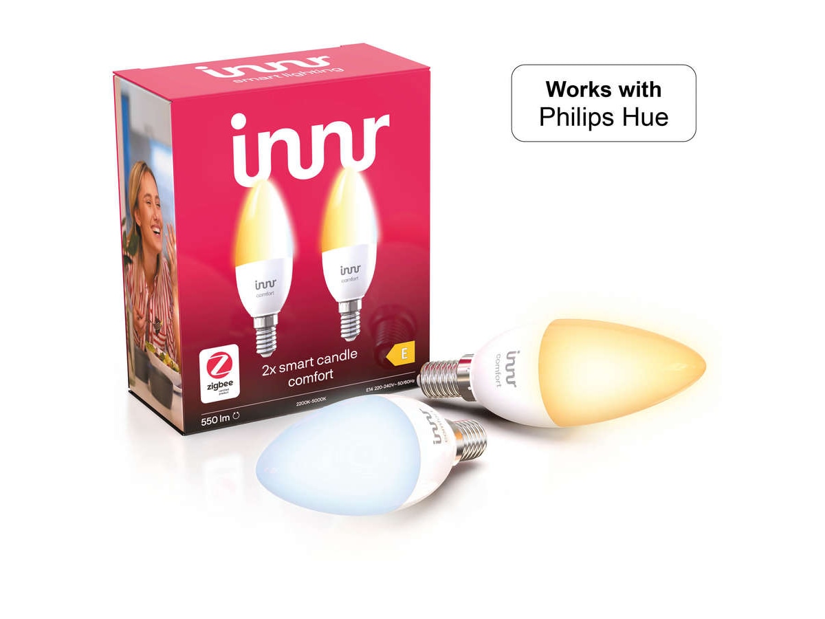 Innr smart light E14 ambiance hvid 2-pak - fungerer med Philips Hue LED-pærer & elpærer